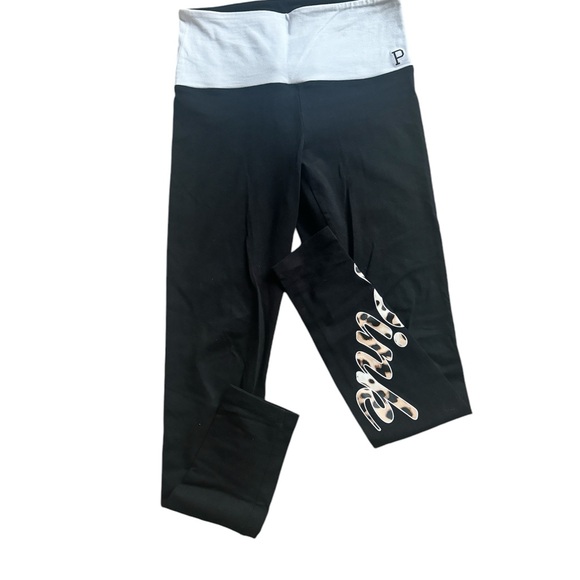 PINK Victoria's Secret high waisted black/white leopard leggings size SMALL - Picture 3 of 6